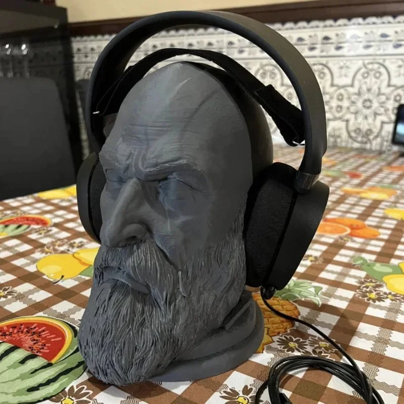 God Of War Kratos Statue Headphone Game Characters Characters Toys Head Statue Desk Model Computer Headphone Stand Holder view 6