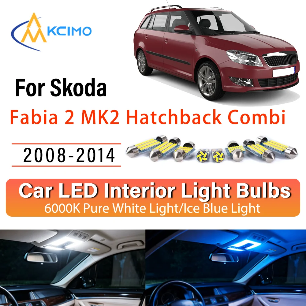Kit d'éclairage intérieur LED à lueur persistante pour Skoda Fabia 2 MK2 Hatchback Combi 2008-2014, éclairage de dôme/cartes/coffre, amélioration des lampes LED de voiture
