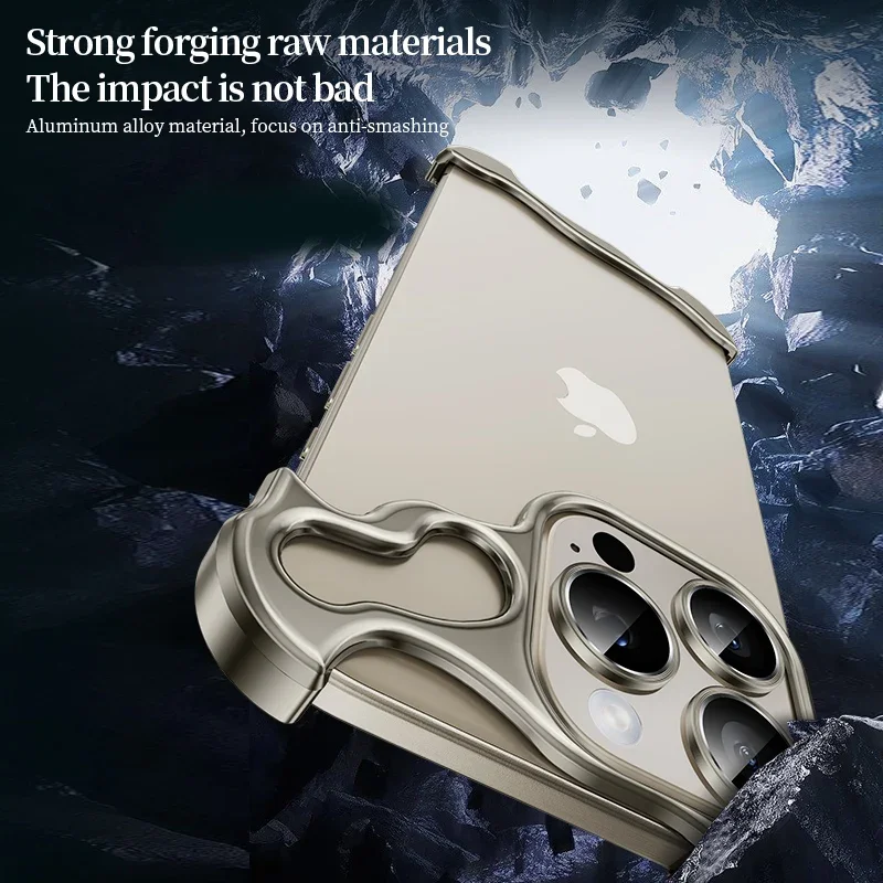 Metal Rimless Phone Case For Iphone 13 14 15 Pro Max Plus Aluminum Alien Titanium Alloy Bumper Cover For IPHON 13 14 15 Promax