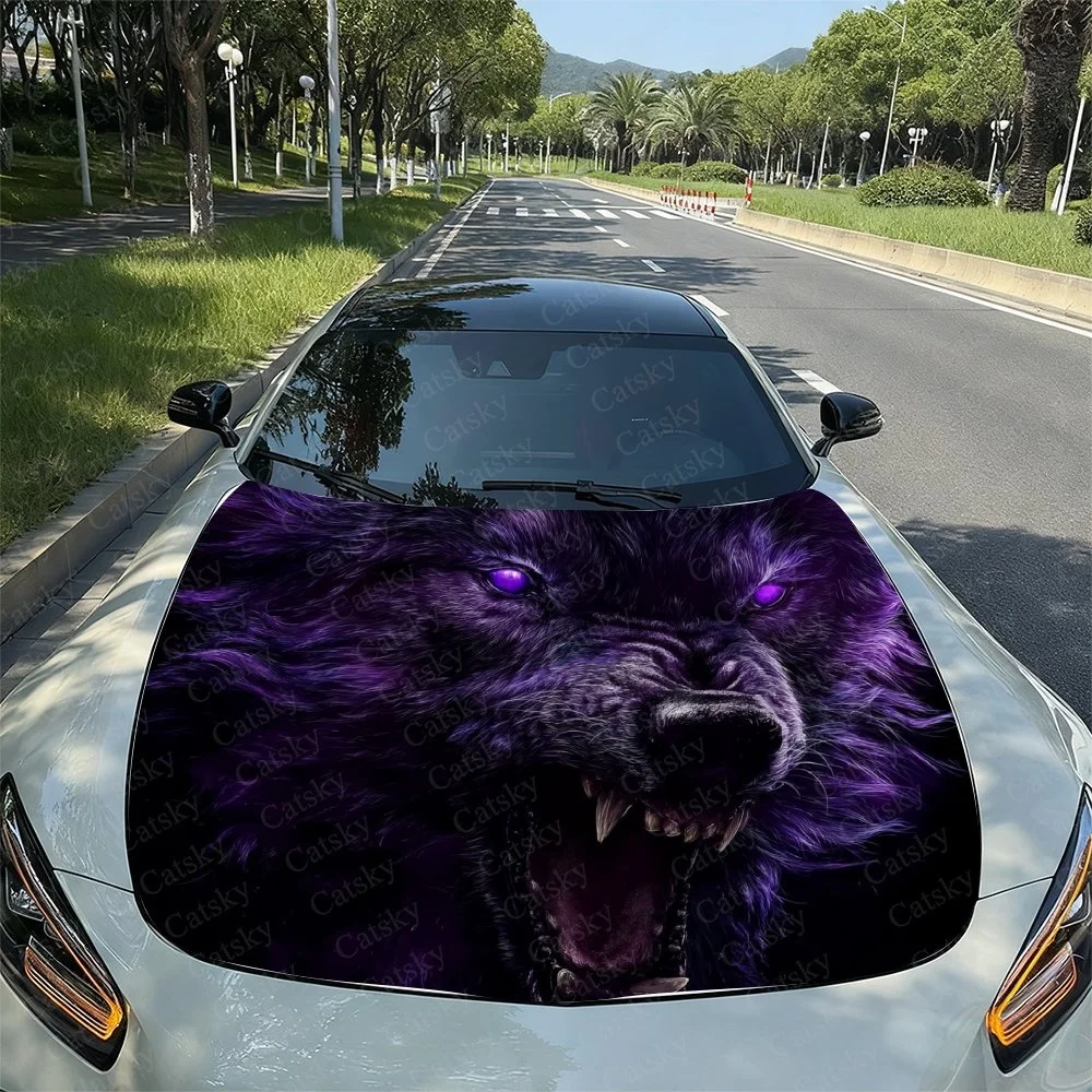 

Purple Wolf Roar Car Hood Sticker PVC Self Waterproof Stick, Striking Auto Exterior Accessories Decor Protect Gift for Car Lover