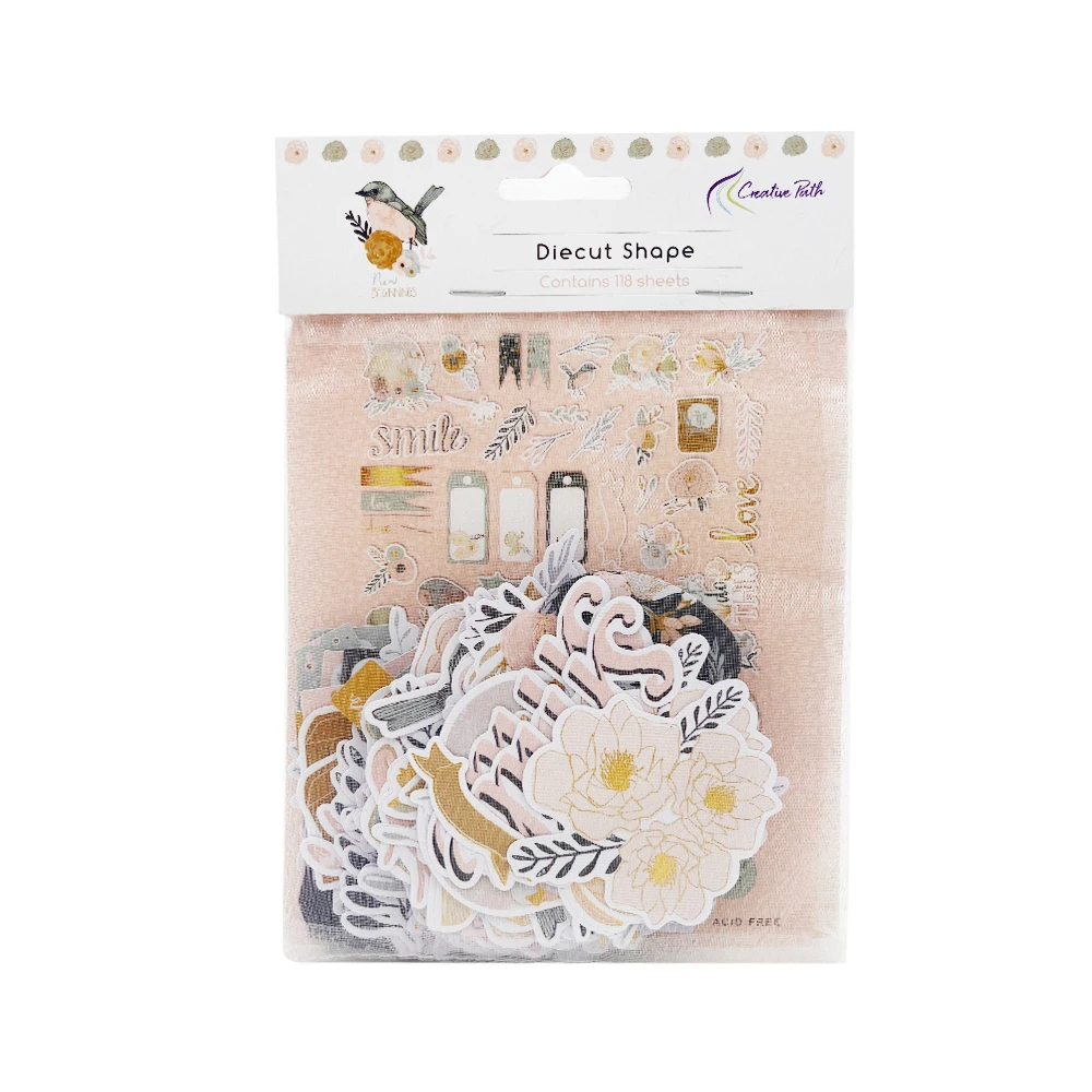 Creative Path 118pcs New Beginning Scrapbooking Die Cuts Gold Foil Bird Flower Paper Diecuts Ephemera For Crafting Journaling