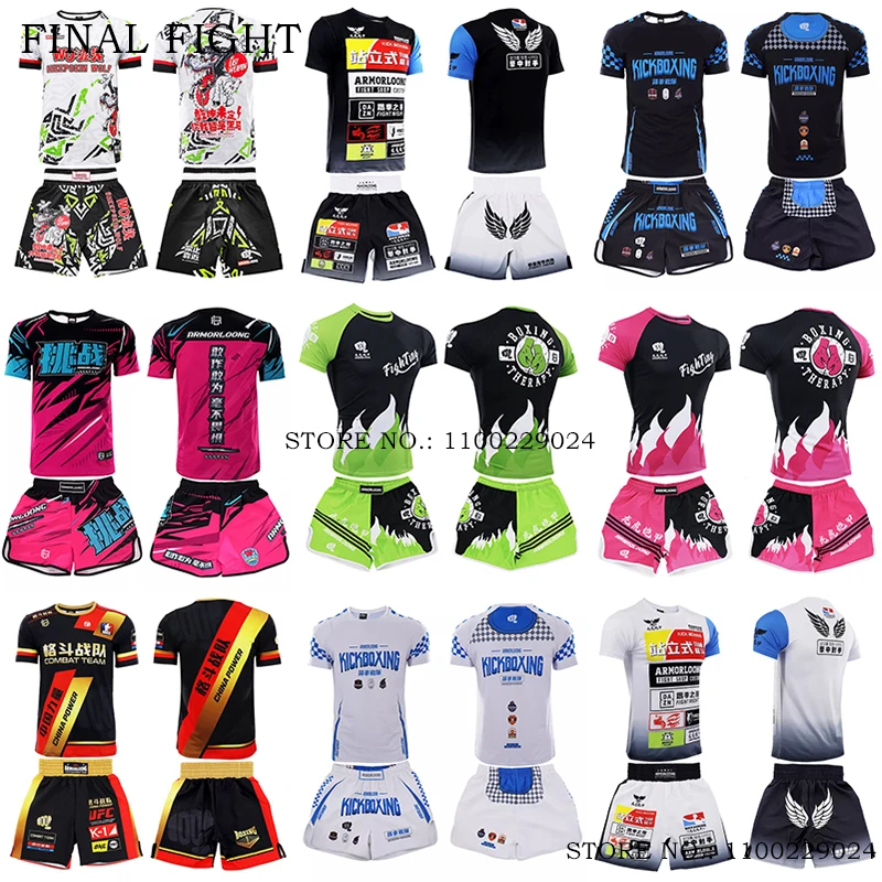 Boxing Shorts and T Shirt Muay Thai Shorts MMA Rashguard Men Women Martial Arts Sanda Combat Uniform Gym Fight Kickboxing Shorts