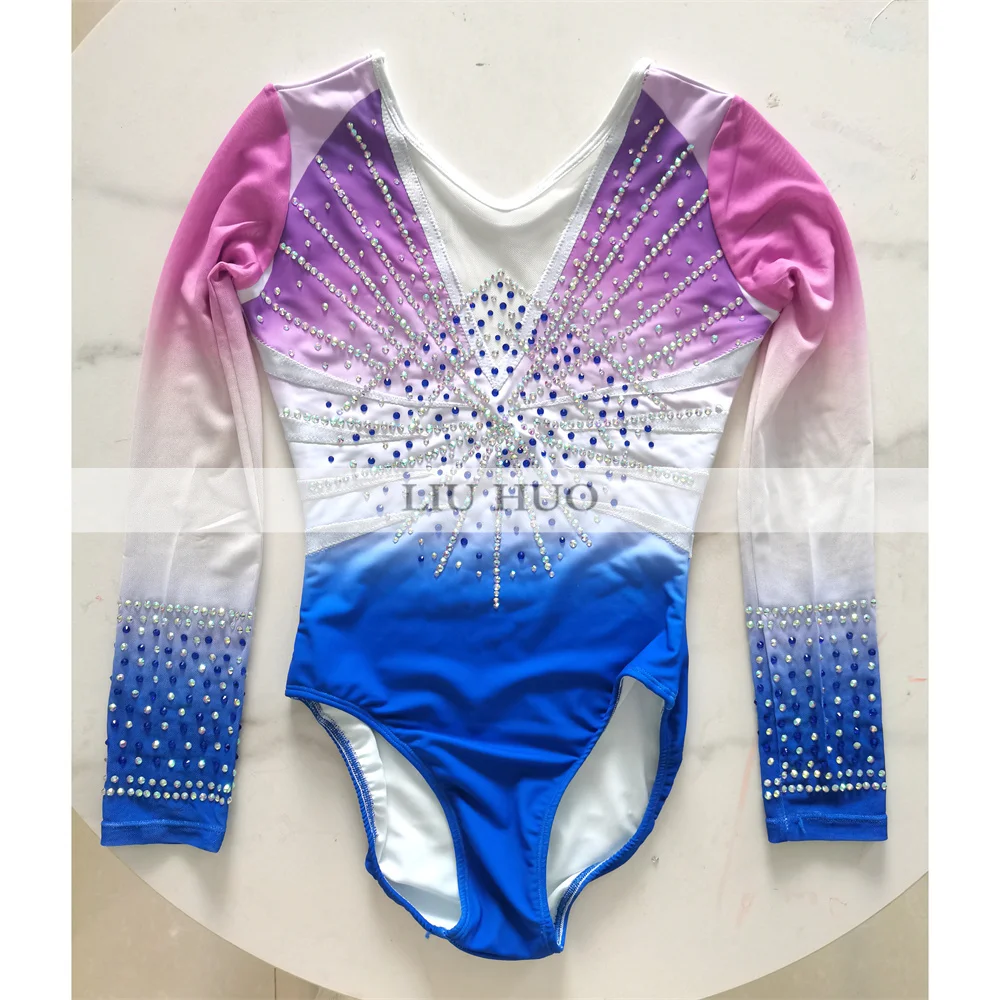 LIUHUO-leotardo de gimnasia rítmica para mujer y Niña adulta, traje de gimnasia aeróbica, vestido de baile de competición, acrobacias Multicolor