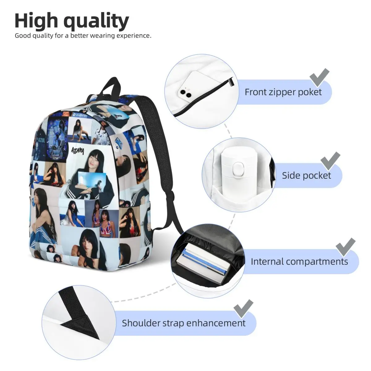 حقيبة ظهر Singer Aitana Cuarto Azul للرجال والنساء، حقيبة كتف للكمبيوتر المحمول في المدرسة الثانوية للأعمال في الهواء الطلق #5