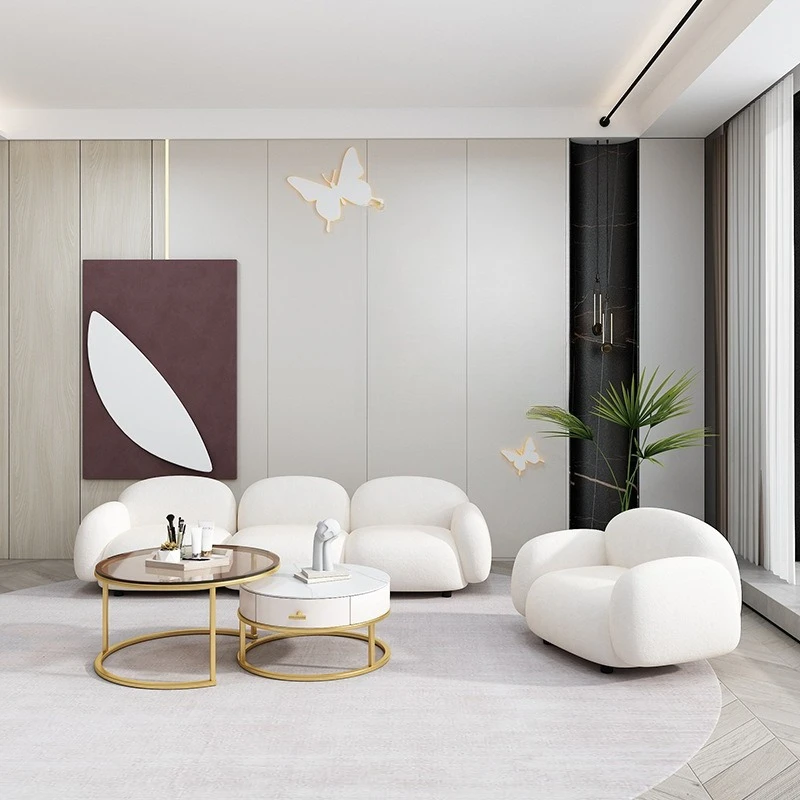 

Nordic Japanese beauty salon reception sofa coffee table small apartment living room fabric model room simple modern Internet