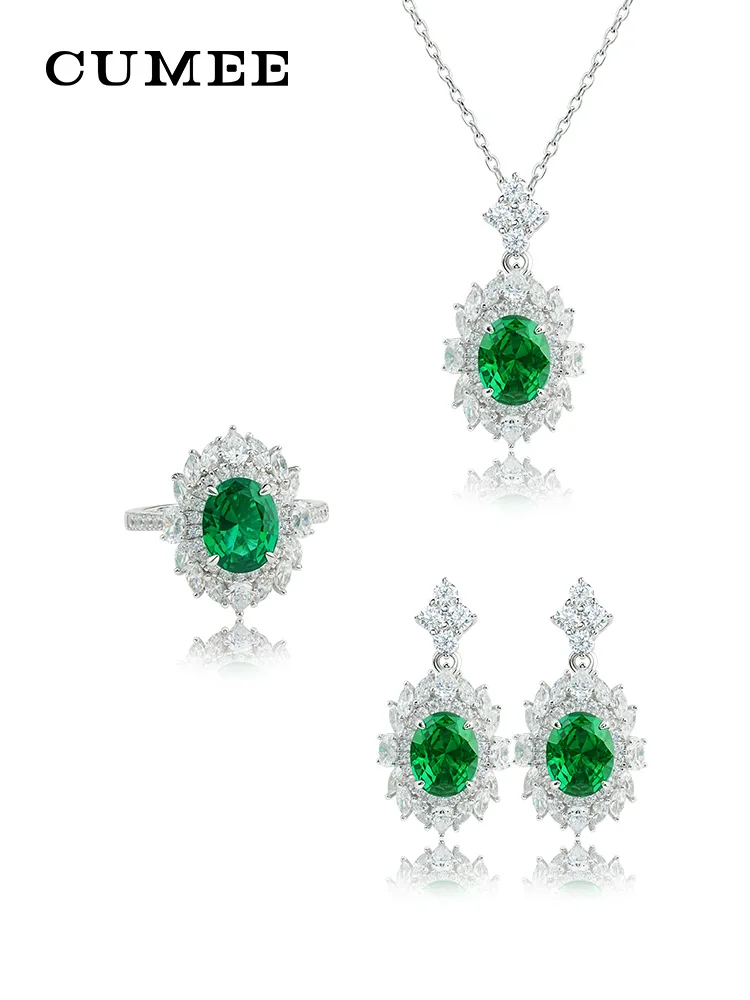 Emerald Gemstone Necklace for Women Mom Lab Created CZ Oval Cut Birthstone White Gold Plated S925 Sterling Silver Birthday