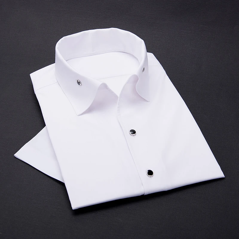 Custom Men's Shirt - Classic Italian Collar 100% Cotton Non-Iron One-Piece Collar Short-Sleeved Slim Fit White, Black, Water