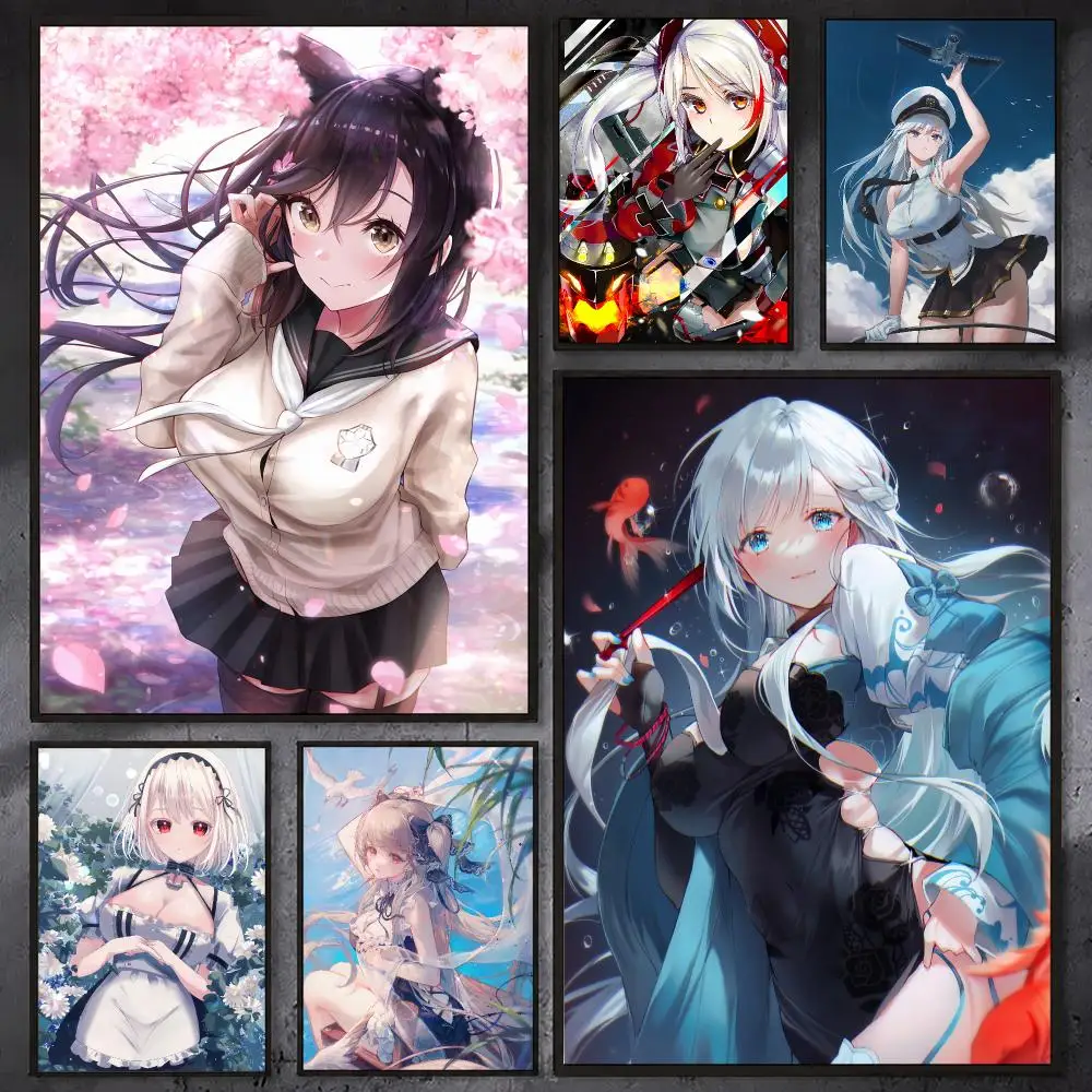 A-Azur Lane Game Cute Poster Waterproof Sticky Wall Art Print For Bedroom Living Room Hallway Bar Home Decor