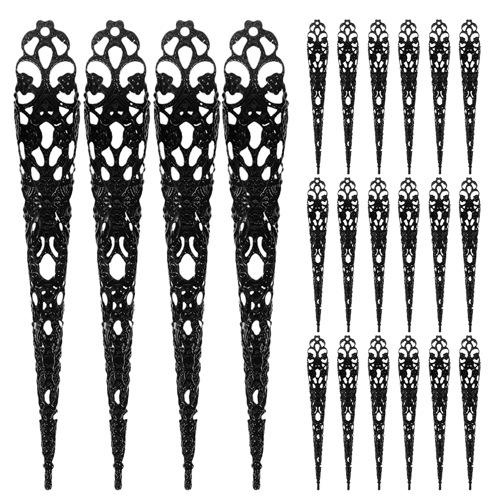 

30Pcs Halloween Fingernail Covers Long Black Metal Claw Rings Adjustable Fit for Cosplay Party Costume Accessories Women