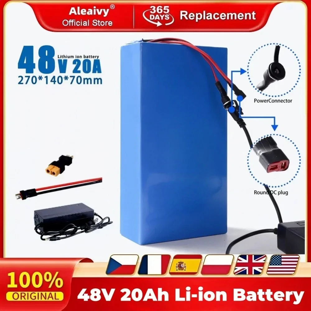 Aleaivy 48V 10Ah/12Ah/14AH/16Ah/20Ah Li-ion Battery with Smart BMS 30A Protection for 1500W Devices Power Source Long Life