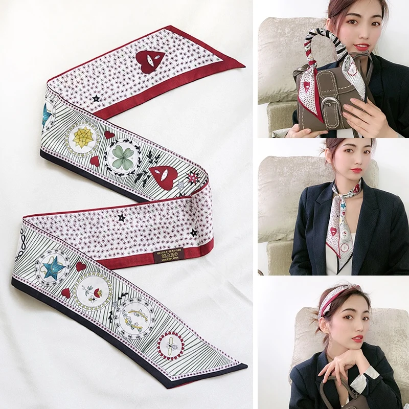 二重層シルクスカーフロングタイダイマルベリーシルクリボン夏のファッションアクセサリー多用途男性女性男の子女の子向け