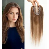 Pelucas 100% de cabello humano con flequillo, Base de seda, piezas de Clip en extensión de cabello para mujeres, cabello Topper de 16 pulgadas