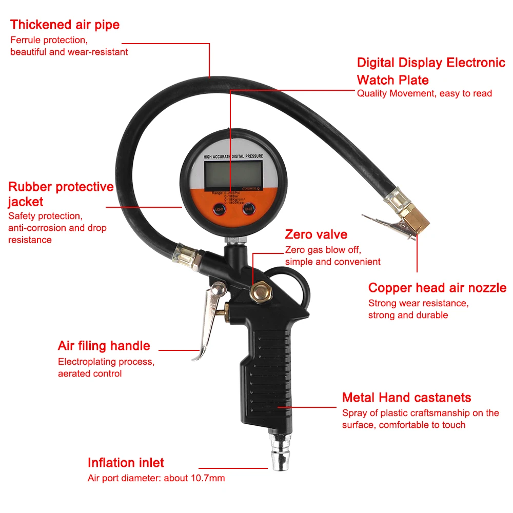 LCD Digital/Oil Immersion/Graduated For Motorcycle Truck Bike Digital Display Testing Meter Car Tire Pressure Gauge