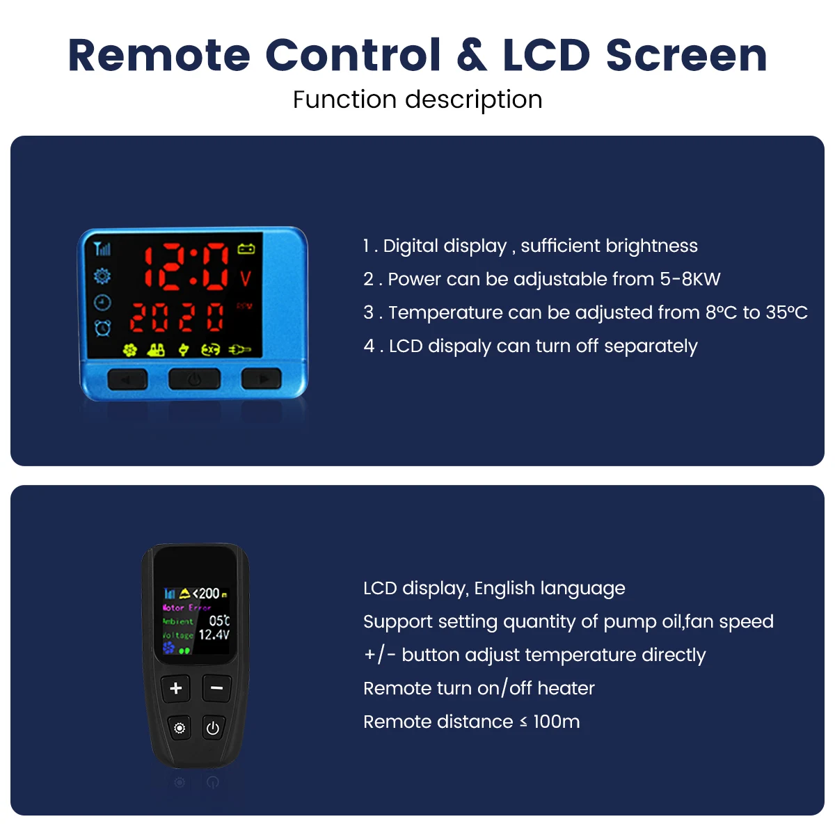 Hcalory-calefacción estacionaria multifunción para vehículos de motor diésel, calentador de aire de 5 a 8kW y 12V y 2kW con nuevo interruptor LCD y