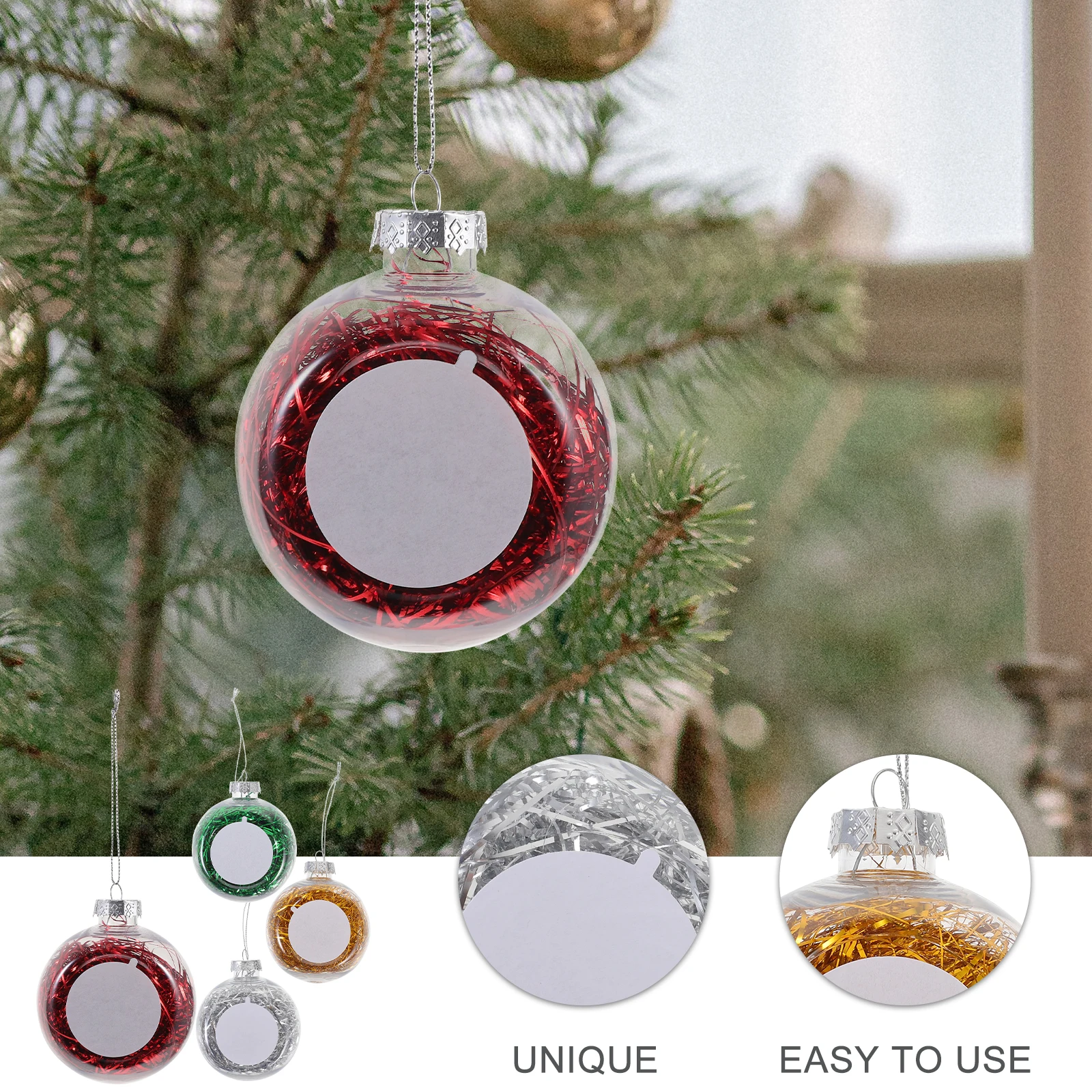 

4pcs Christmas Ball Ornaments Sublimation Diy Plastic Hanging Decorations For Xmas Tree Party Wedding Holiday Home Decorative