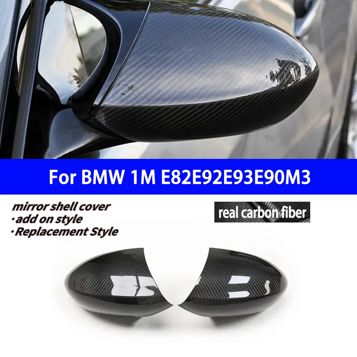 For BMW 1M E82E92E93E90M3 Dry Carbon Fiber Adhesive Rearview Mirror Housing Cover Automotive Accessories