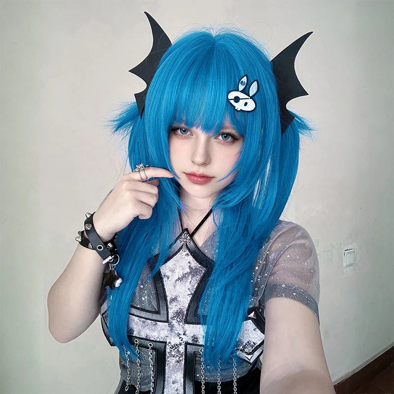Lake Blue Cosplay Wig Full Cap 20 Inch Breathable Synthetic Fiber Hair for Anime Role Play Party Costume