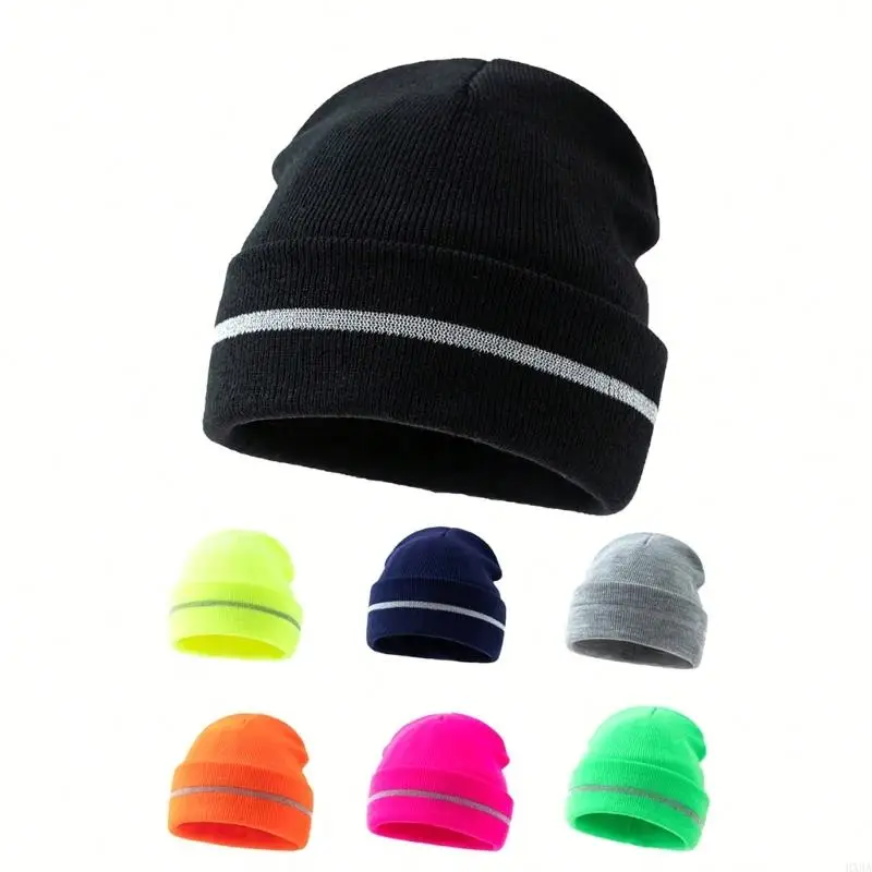 Bonnets tricotés en acrylique HXBA avec bord roulé réfléchissant pour sécurité chaleur d'hiver conception unisexe