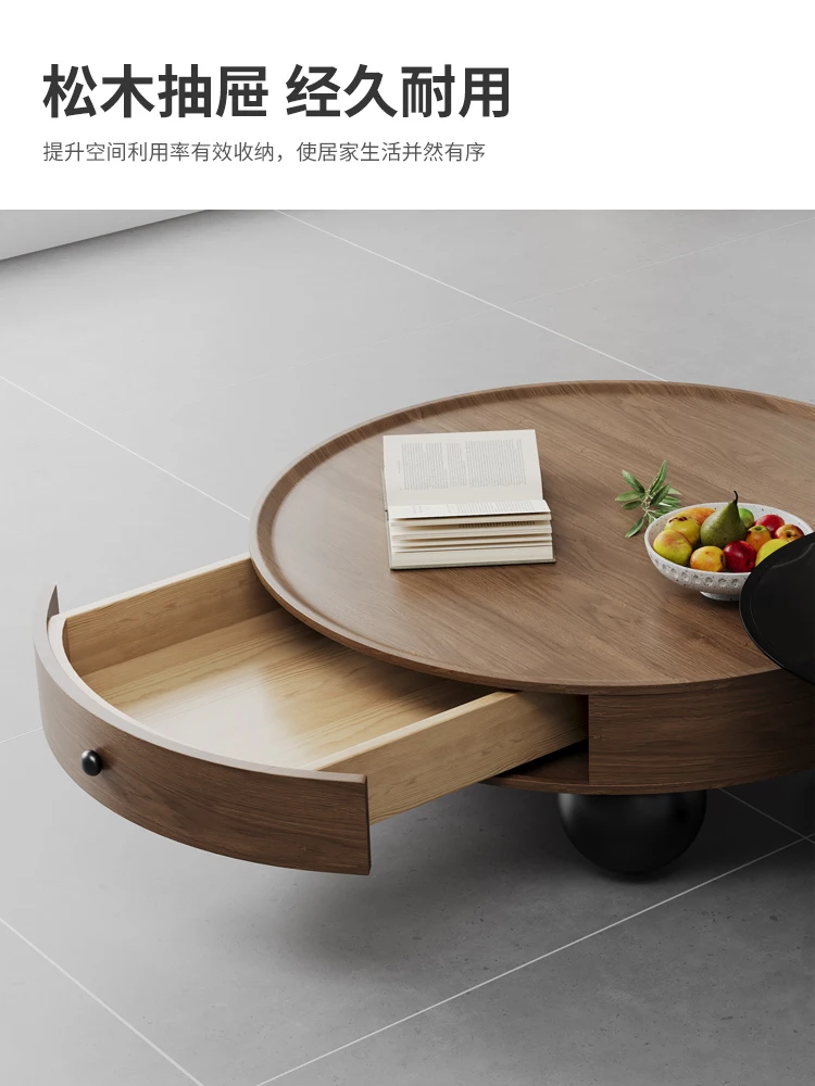 *☆ Circular Wooden Coffee Table Living Room Furniture Italian Minimalist Designer Creative Light Luxury High-End Tea Table