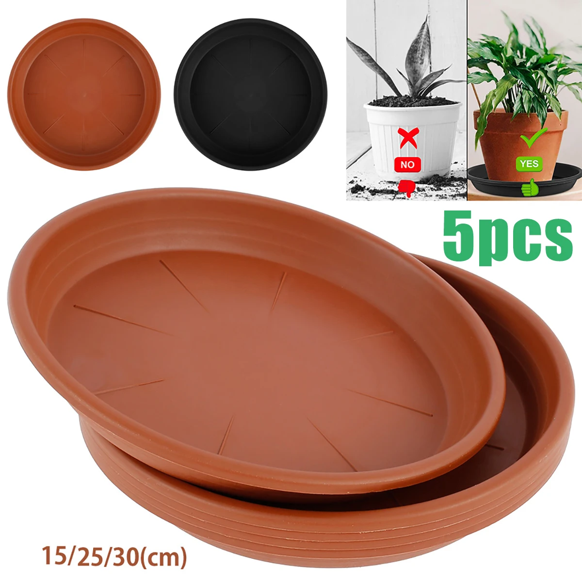 5Pcs Plant Saucer Kit Plastic Plant Trays Round Drip Waterproof Durable Thicker PP Plant Tray Flower Pot for Indoor Outdoor Home