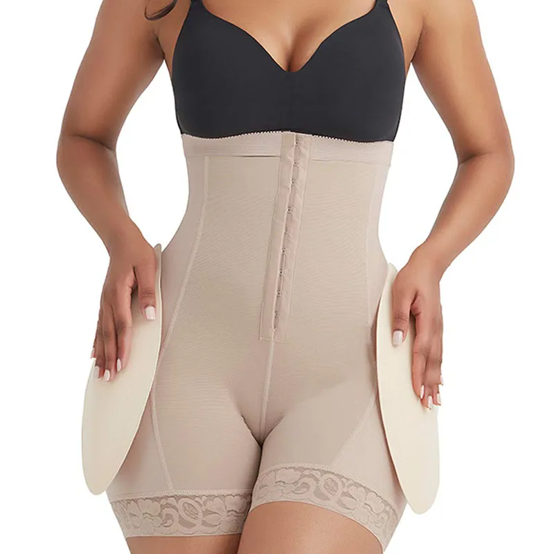 Strapless Padded Butt Lifter For Women High Waist Slimming Shapewear Eye N Hook Tummy Control Shaping Shorts Underwear