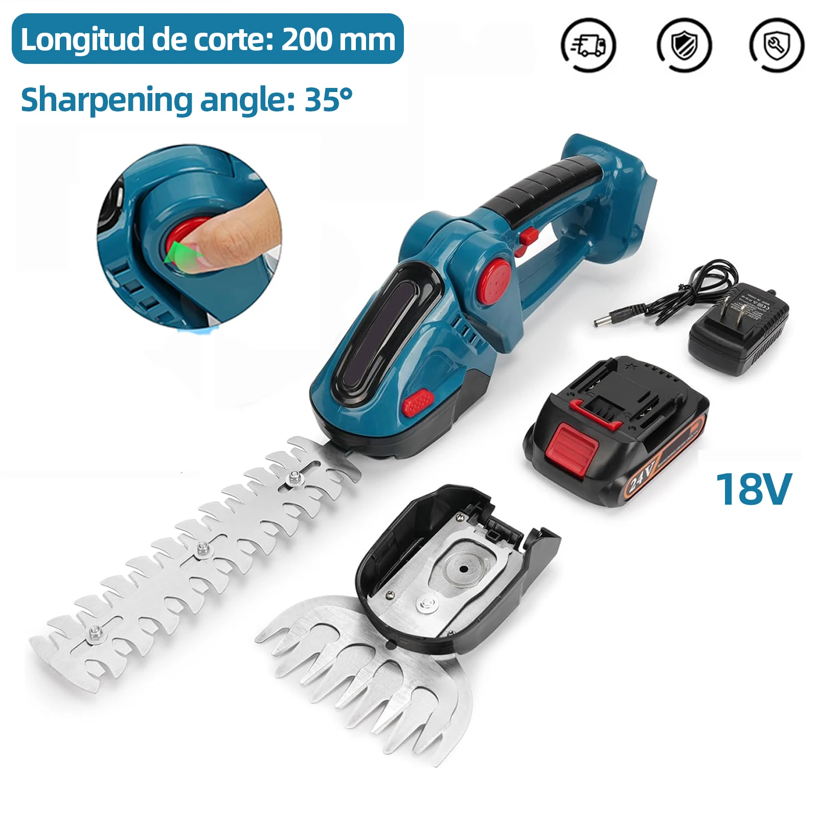 Cortasetos Eléctrico de 200 mm con Estructura de Doble Cepillado, Práctico Cortacésped Manual para el Hogar, Tijeras de Podar Rápidas para Cortar Césped, Equipo Multifuncional para Jardinería al Aire Libre, Compatible con Batería Makita de 18 V