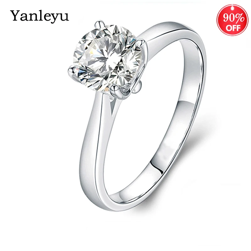 Yanleyu Certified Original White Gold Color Jewely Solitaire 2 Carat Cubic Zirconia CZ Wedding Engagement Rings for Women PR416