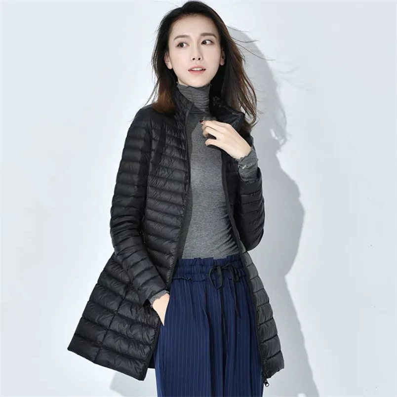 Lightweight Long Jacket Women Fashion Stand Collar Solid Down Coats Female Zip Up Ultra-light Coats Fall Fashion Clothing