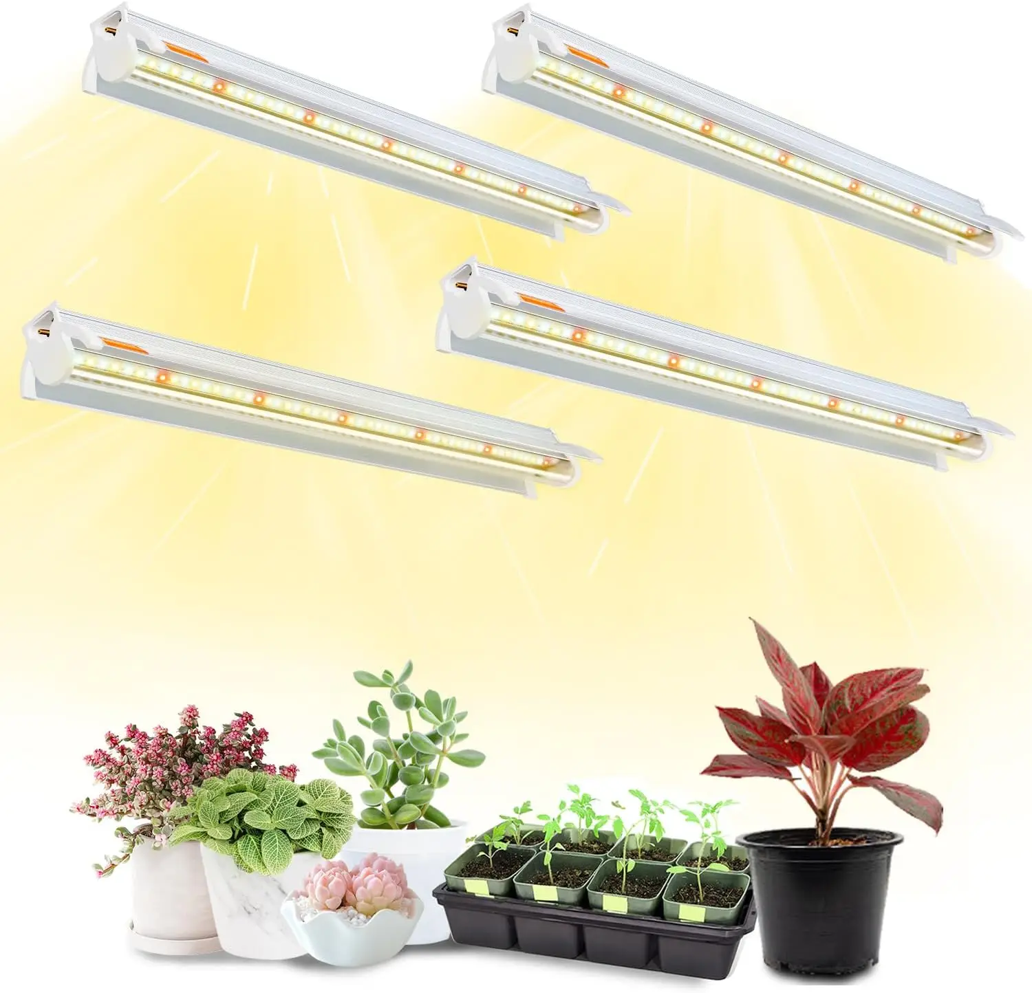 

16" Full Spectrum LED Grow Light Bars for Indoor Plants, 4-Count with Reflectors, Ideal for Seed Starting and Shelves