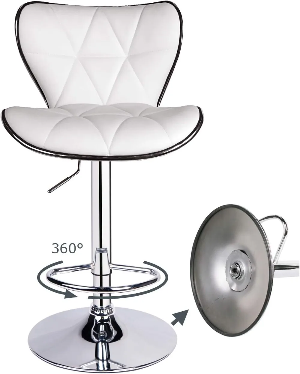 Leader-Bar Stools Conjunto de 2 Shell Back, Banqueta Ajustável com Costas, Banquetas Giratórias, Branco