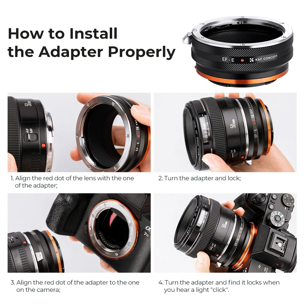 K&F Concept EF to E PRO Mount Lens Adapter Ring for Canon EOS EF Mount Lens to Sony E A6400 A6500 A6600 A7II A7SI NEX-5N Cameras