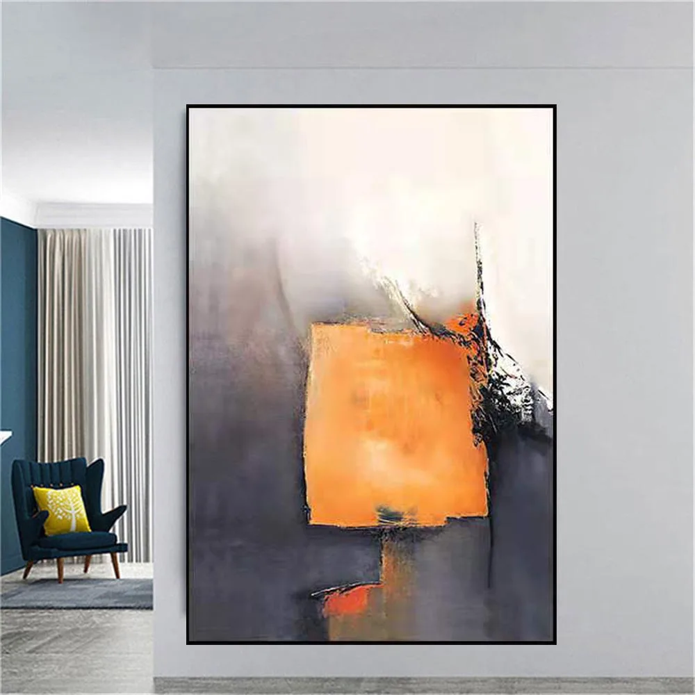 

Minimalist Design Modern Mural Handmade Orange Oil Painting Abstract Canvas Picture Wall Art Decor Living Room Aesthetics Home