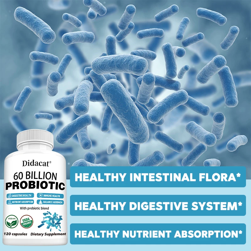 60 Billion Probiotic Supplement, Supports Digestive, Gut and Immune Health and Improves Nutrient Absorption, Vegetarian Capsules