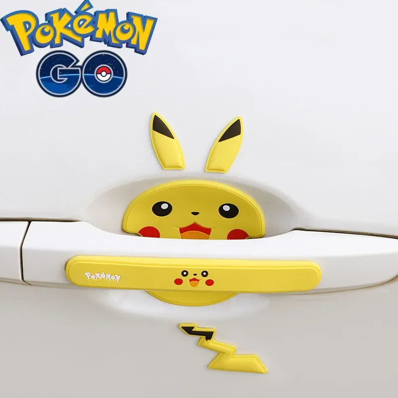 Pokemon Car Door Handle Anti-collision StickerPikachu Rearview Mirror Anti-scratchDoor Bowl DecorationSticker Children\'s ToyGift