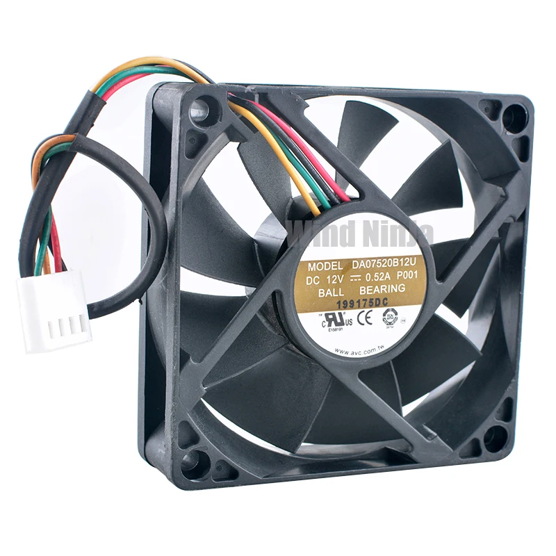 DA07520B12U 7.5cm 75mm fan 75x75x20mm DC12V 0.52A 4pin Dual ball bearing cooling fan for chassis CPU