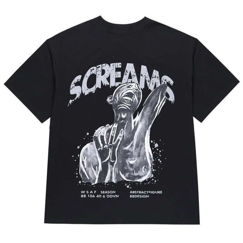 

Street Style T-shirt 2023 Winter Scream English Print Round Neck Loose Trend T-shirt Woman