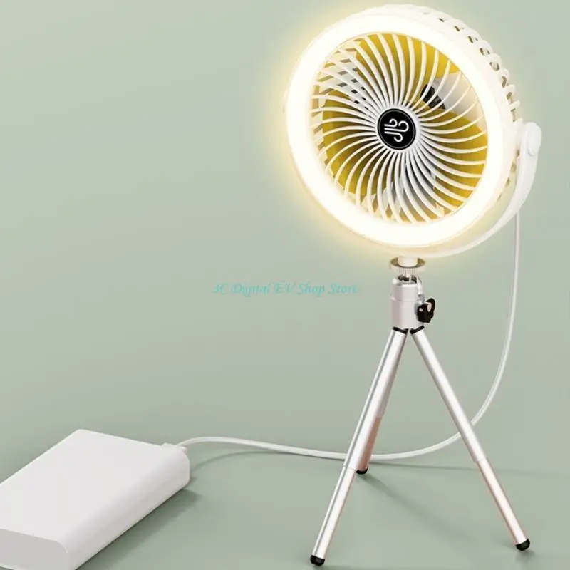 

E74D Camping Fan Desk Fan 3-Speed Table Fan with Li-Battery LED Light for Outdoor