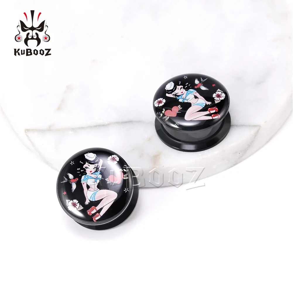 KUBOOZ Fashion Acrylic Sailor Suit Girl Ear Plugs Body Jewelry Piercing Tunnels Earring Gauges Expanders Stretchers 6-30mm 2PCS