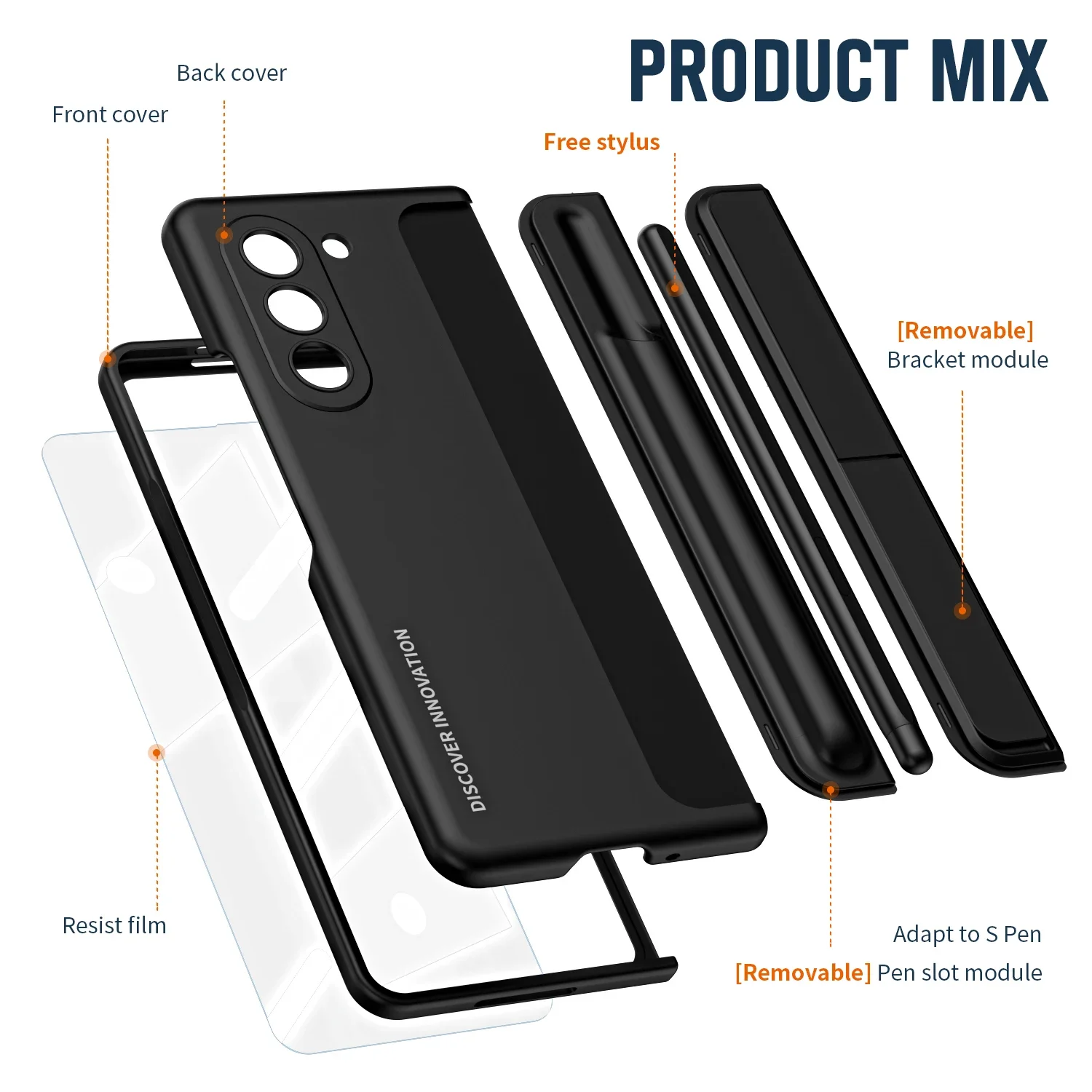 Case For Samsung Galaxy Z Fold 5 4 5G With Front Screen Protector Glass Detachable Pen Slot Holder Bracket Plastic Cover