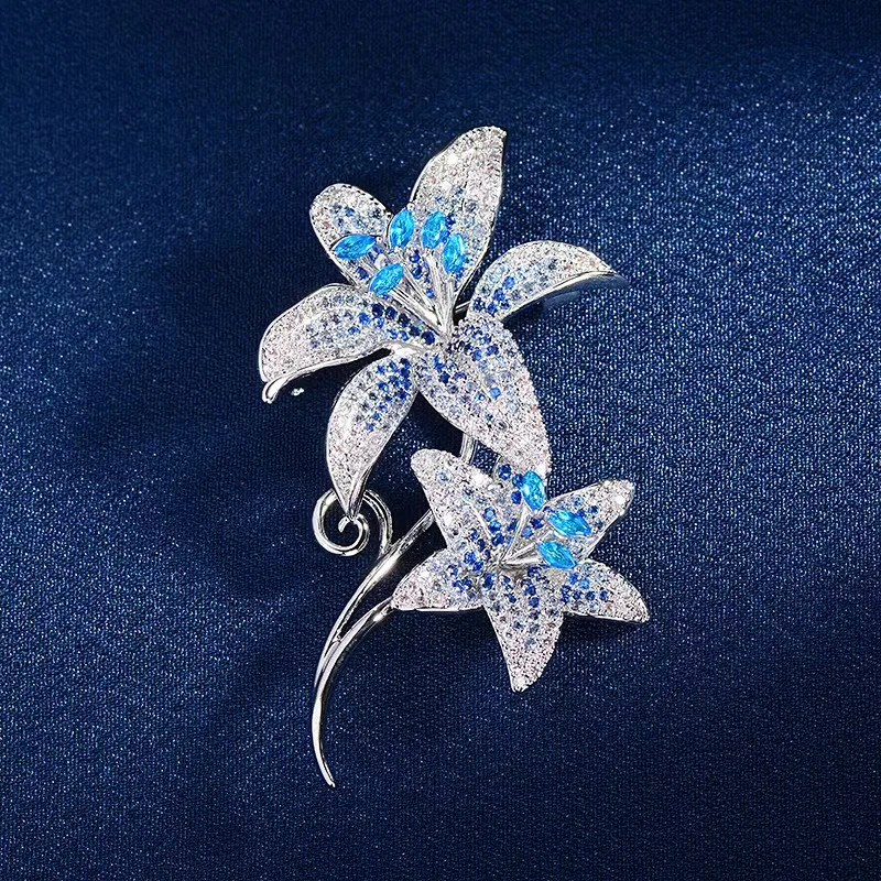 

High-grade Lily Brooch Micro-inset Zircon Luxury style suit jacket corsage clothing exquisite accessories pin gift