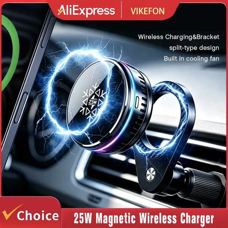 QI2 Ice Cooling Tempered Glass RGB Magnetic Wireless Car Charger Fast Charging Radiator For Magsafe iPhone 12-16 Phone Holder
