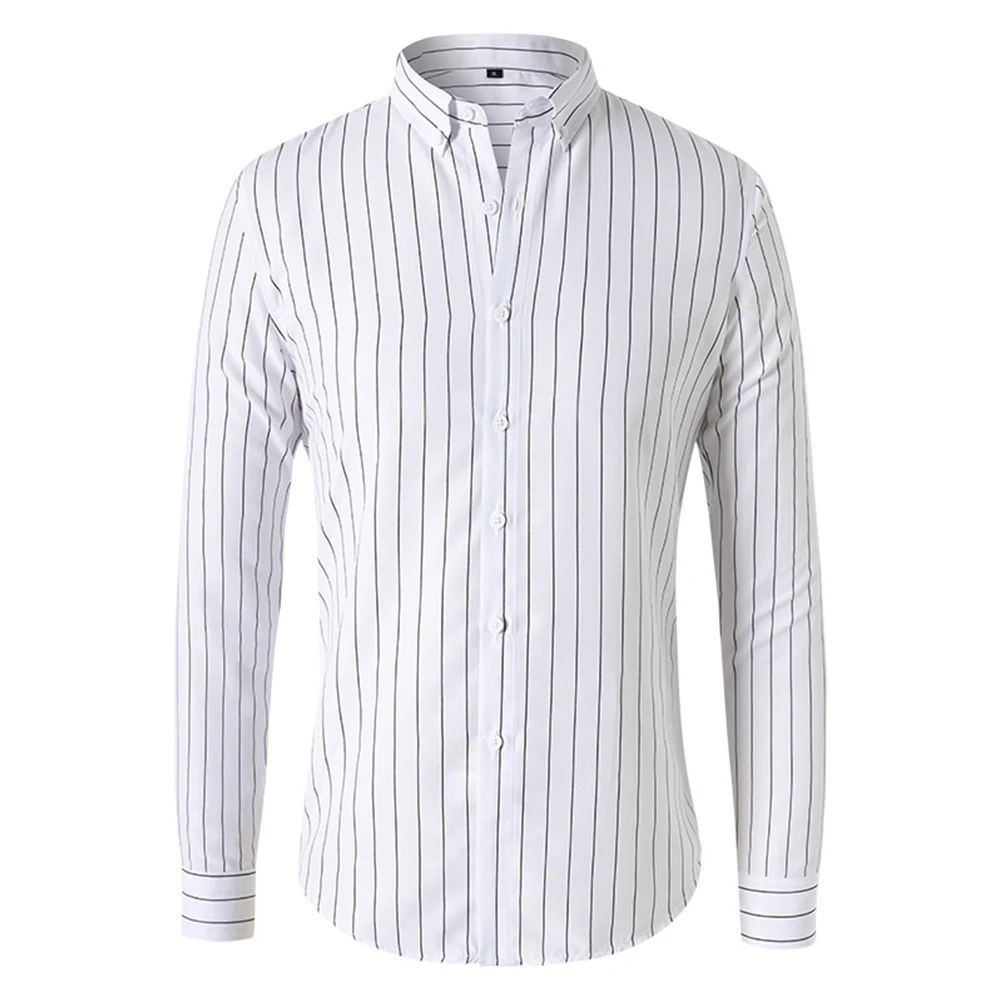 

Fashion Men's Shirts And Blouses Striped Long Sleeve Single Breasted Slim Tops Lapel Party Social Shirt Clothing For Men