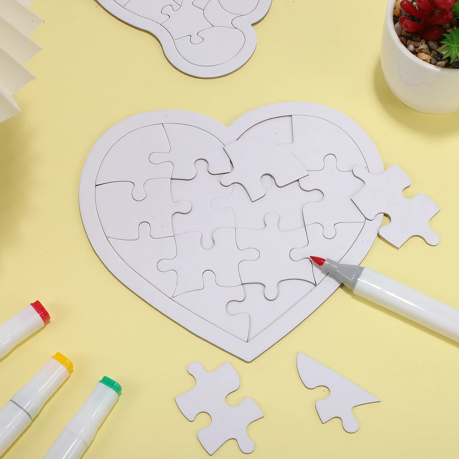 5Pcs Blank Coloring Puzzles Bear Square Round Pentagram Heart Shapes for DIY Painting Drawing Creativity Training