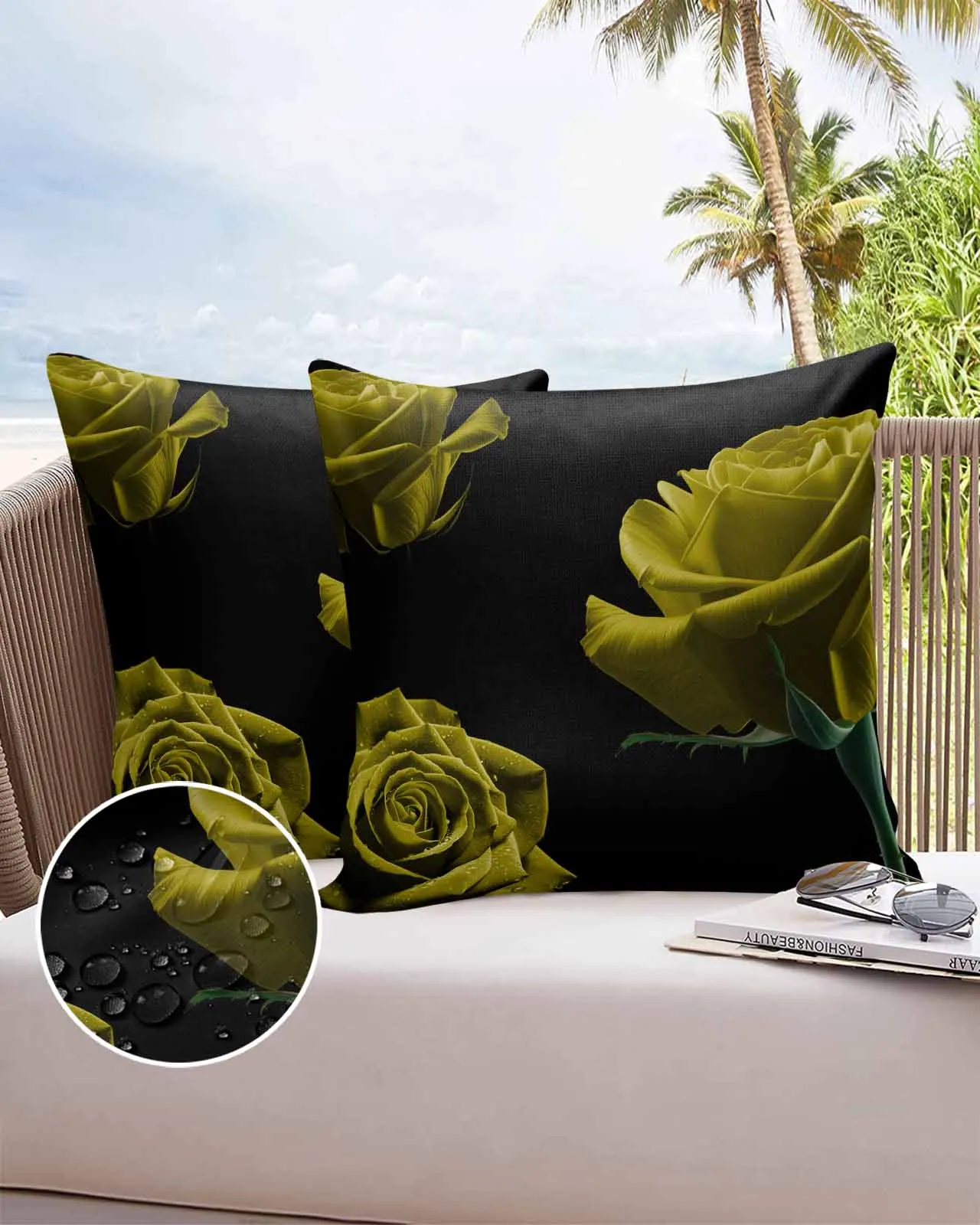 

2/4PCS Waterproof Pillow Cover Vintage Classic Yellow Rose Art Outdoor Pillowcase Case Garden Patio Cushion Covers Home Decor