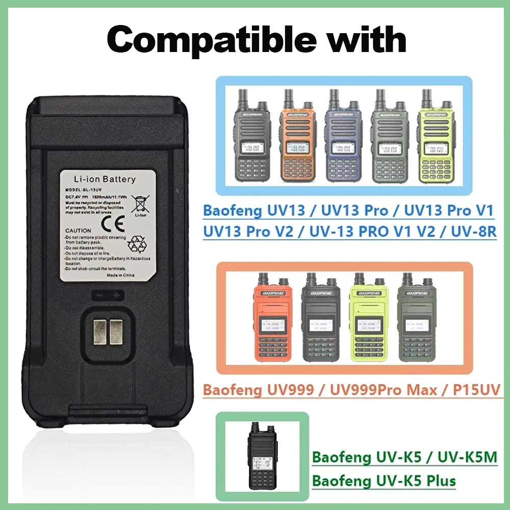 BAOFENG UV13PRO Walkie Talkie Battery BF-UV8R High Capacity 7.4V Compatible with 999S P15UV Two Way Radio Extra Li-ion Battery