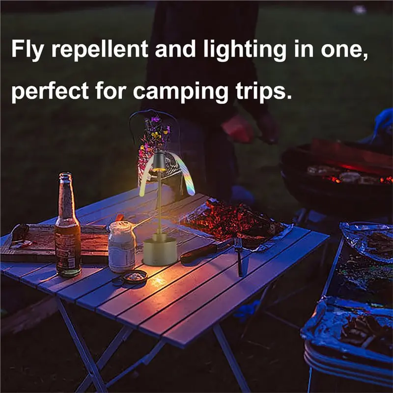 PZHI Fly Repellent Fan Portable Bendable Night Light Multifunctional Fly Catcher Fan for Outdoor BBQ Picnic Camping Table Black