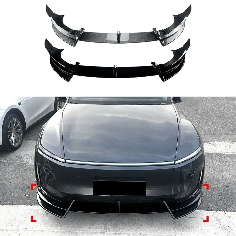 

For Tesla Model Y Highland 2024 Front Bumper Lip Spoiler Gloss Black ABS Exterior Styling Body Kit Upgrade Easy No-Drill Install