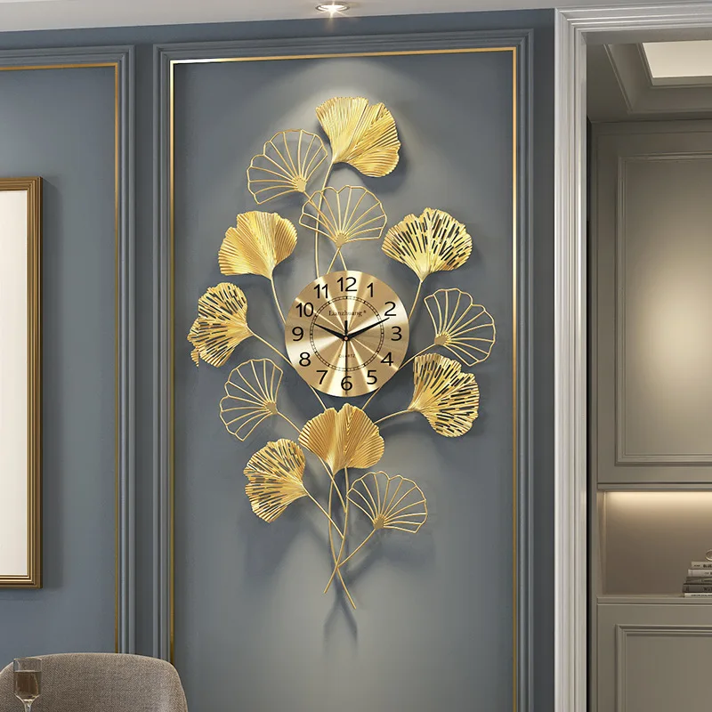

Ginkgo biloba clock wall clock living room entrance light luxury art decoration wall watch new Chinese creative wall decoration