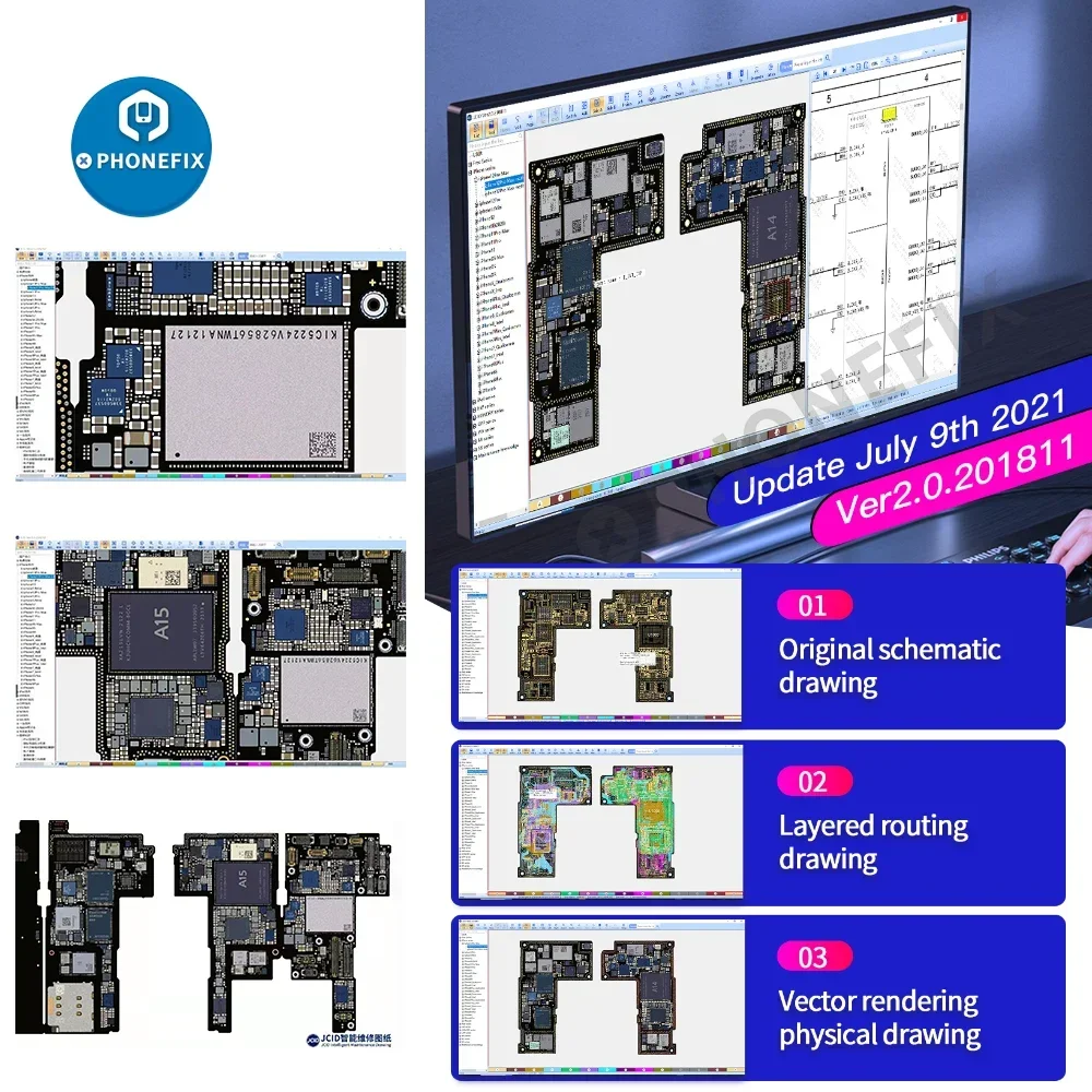 Diagrama de dibujo de tarjeta VIP de un año JC JCID, llave electrónica inteligente en línea, circuito, mapa de bits esquemático para iPhone, iPad, herramienta de reparación de Android