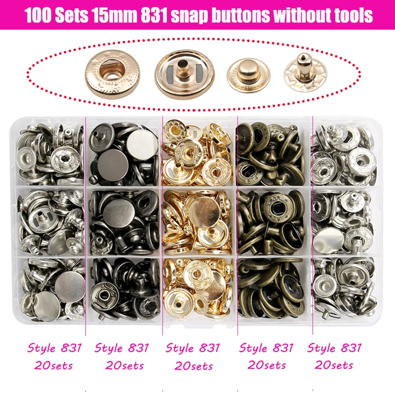 Kit 80 Boutons Pression Métal 8 Couleurs 15mm - 4 Outils Fixation - Pour Vêtements Cuir Jeans Bricolage